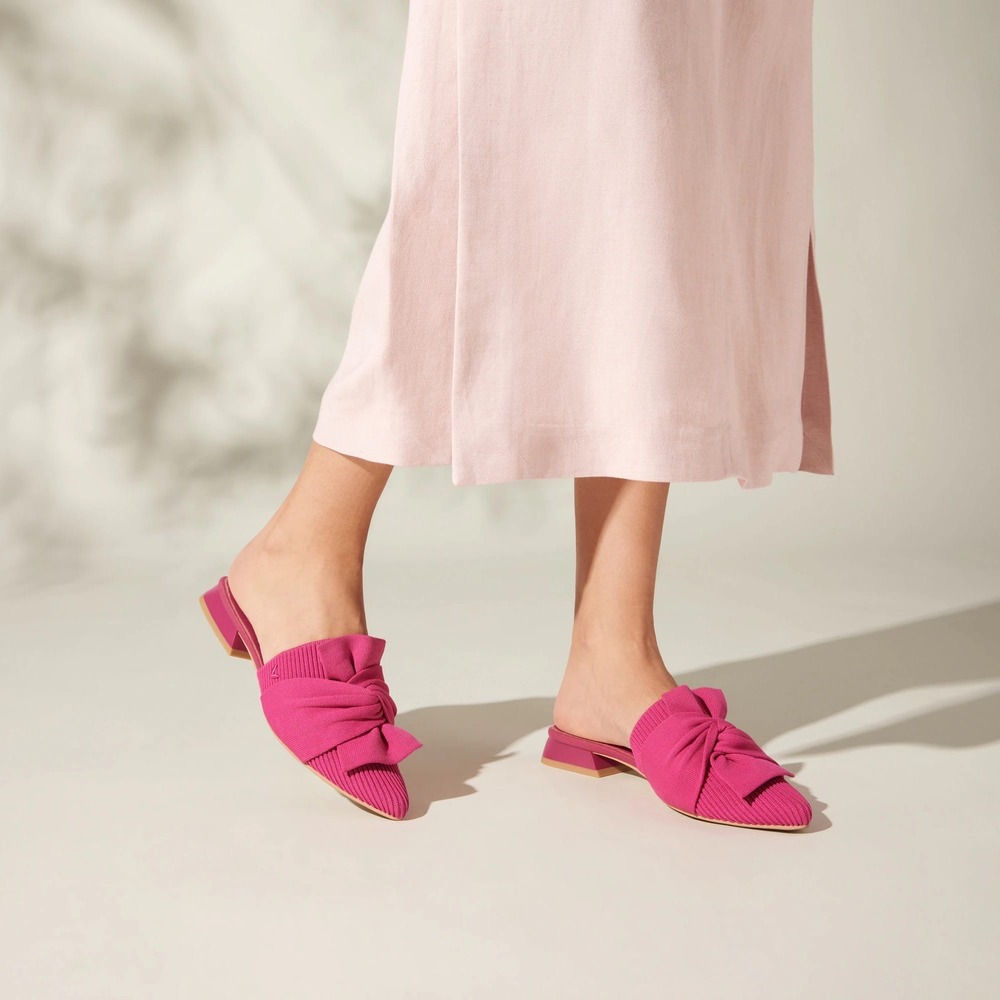 Vivaia Yaffa Pitaya Pink Knit Pointed Toe Knot Mules Low Block Heel EU 39